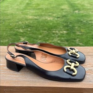 Jonak Paris Black Leather Slingback Ballerina Shoes Size 39